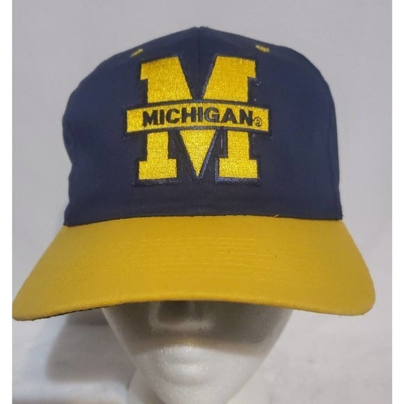 Vintage Michigan Wolverines Ama‎ Pro Logo Athletic Snapback Hat Blue and Yellow - Picture 1 of 5